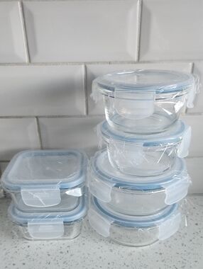Glass Food Small Storage Containers Set of 6 w/Lids Lunch, Meal Prep NEW